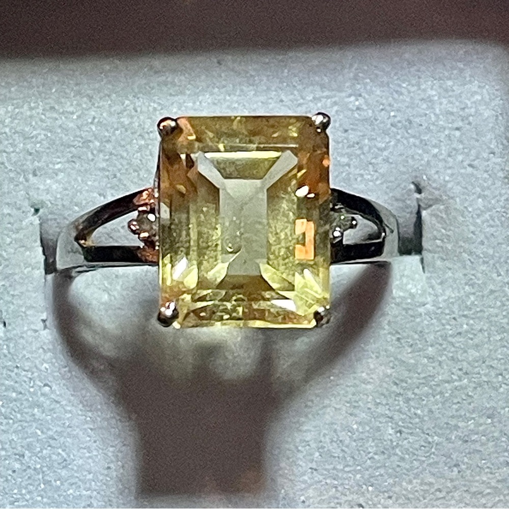 10K Solid White Gold 5.60ct Genuine Citrine & Diamond Ring, Cocktail Ring, Real